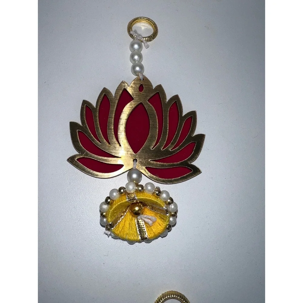 Indian Lotus Tassel Hang Decor Diwali Pooja Wedding Ornate‎ X9 Gold Red Yellow